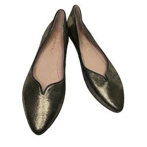 Chocolat Blu Womens Leather Flats Pointed Toe-Glamour Black Gold Sparkle Size 7.